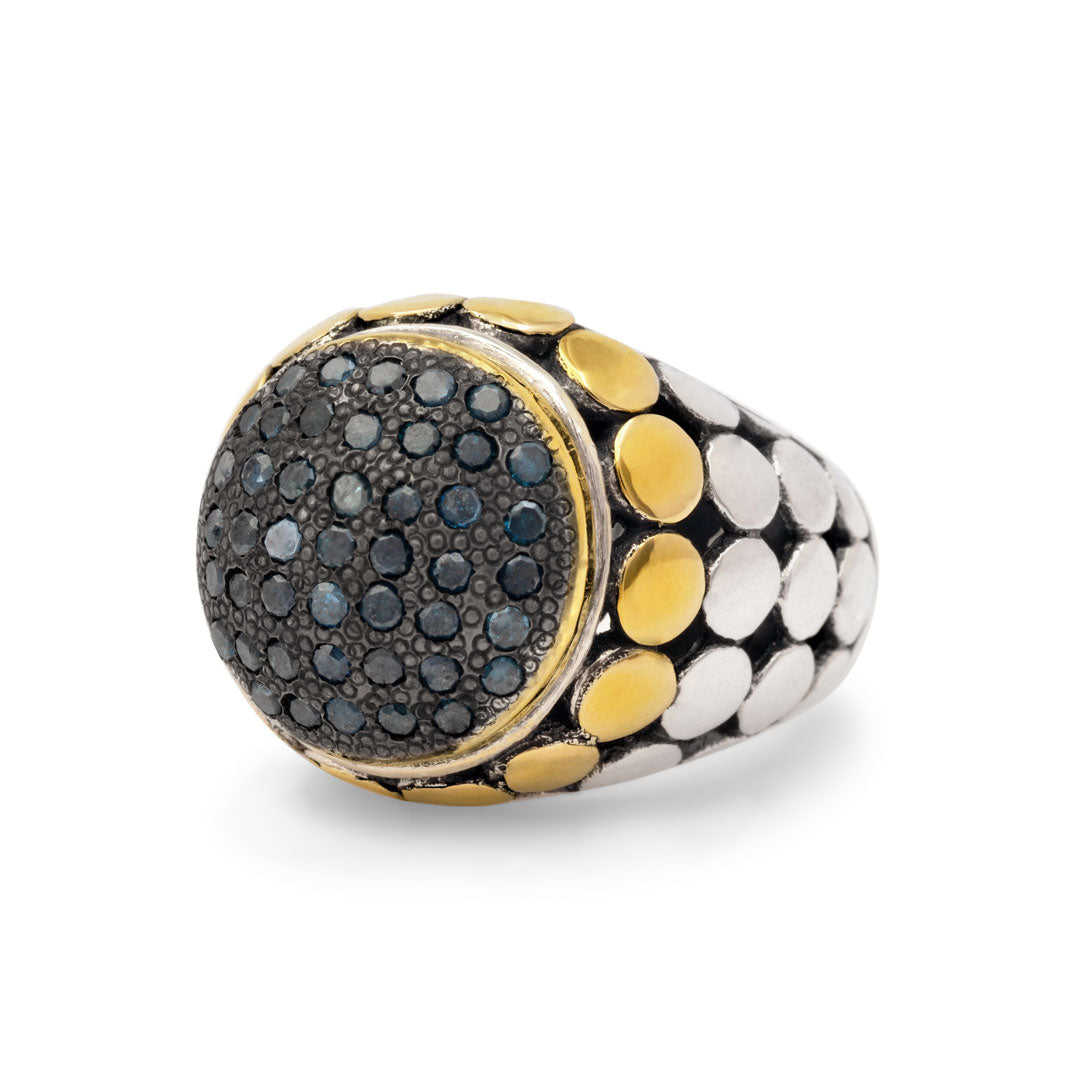 SRG 108-3-BS -Silver gold ring w blue sapphires