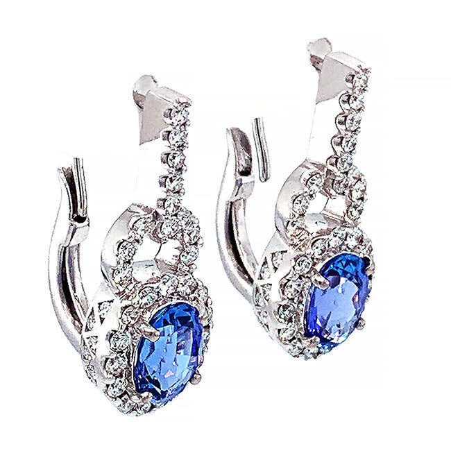 18 kt hanging earrings with Tanzanite & Diamonds