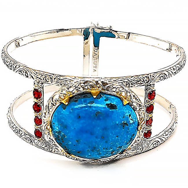 SBD 108 - Silver and Persian Turquoise & Garnet Bangle Bracelet