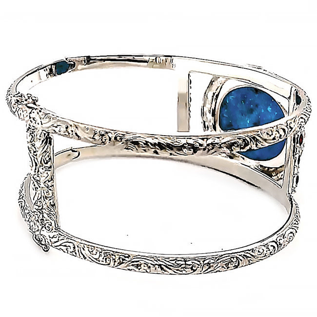 SBD 108 - Silver and Persian Turquoise & Garnet Bangle Bracelet