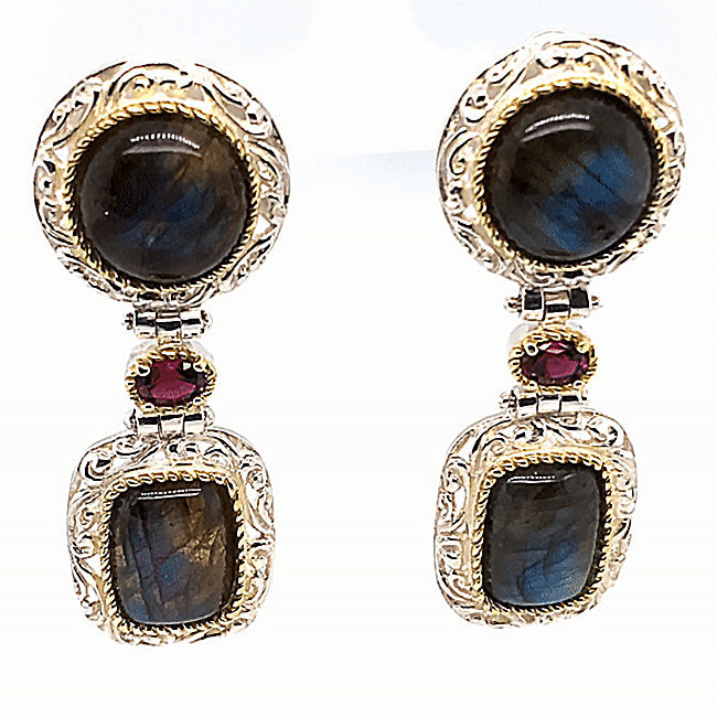 Labradorite & Garnet Silver Earrings
