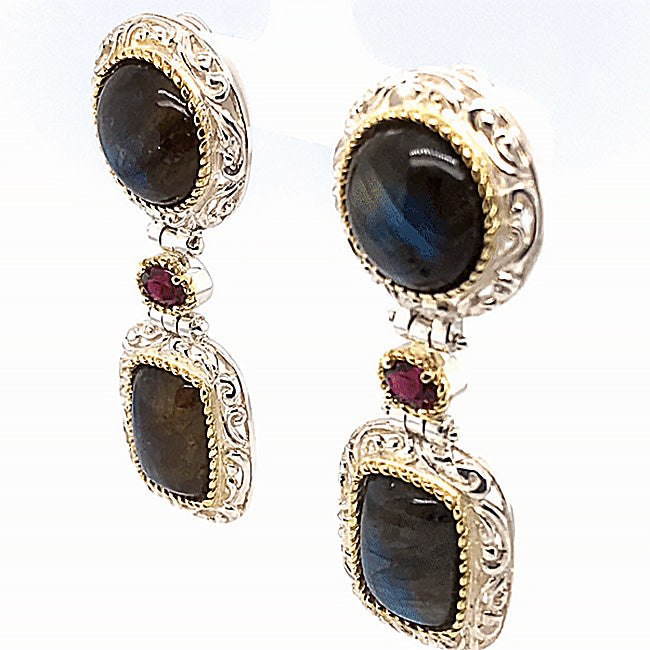 Labradorite & Garnet Silver Earrings