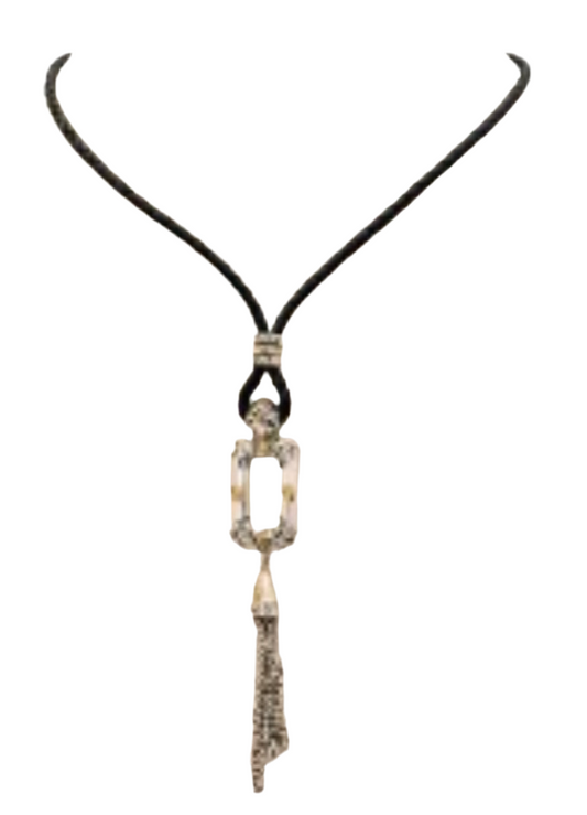 Silver gold necklace w satin cord SNG422-11