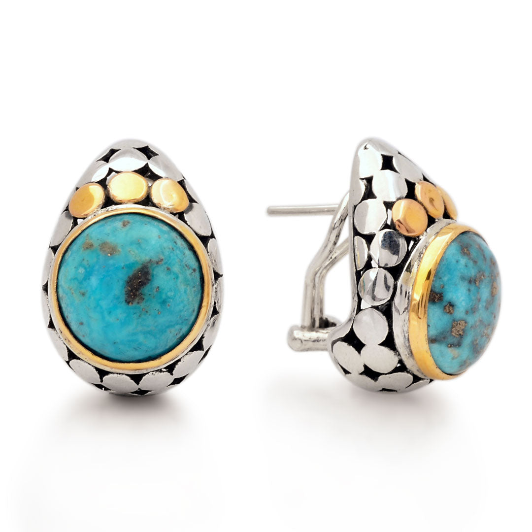 SEG 108 -2-Tq Silver gold hanging clip earrings with Turquoise