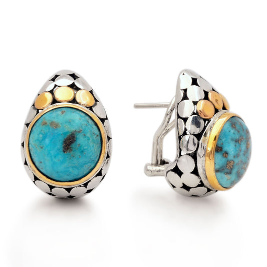 Silver gold hanging clip earrings with Turquoise