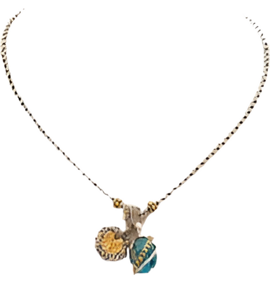 Silver gold necklace w turquoise