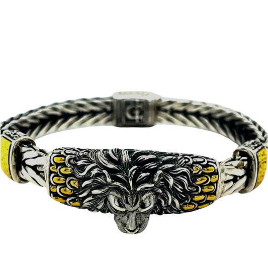 Silver gold woven link Lion bracelet