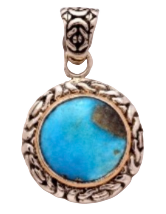 SPG108 -2-TQ -Silver gold nckl with turquoise center silver chain