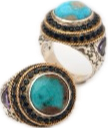 SRG 662-4-Tq BS Silver gold ring with turquoise black sapphire