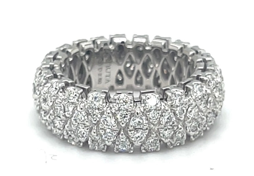 Platinum eternity band set with 2.50 ct diamonds FG color VVS VS clarity.
