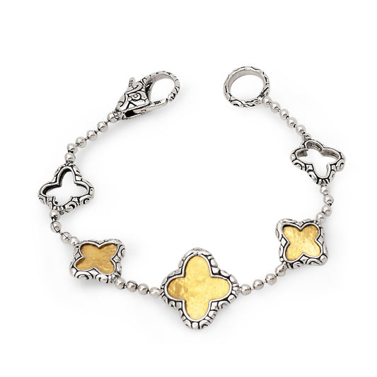 SBG045- Silver gold link clover bracelet