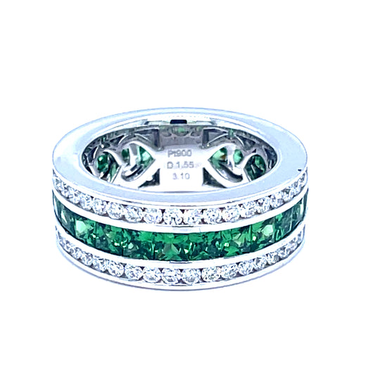 Platinum Tsavorite band with diamonds