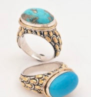 Silver gold turquoise ring