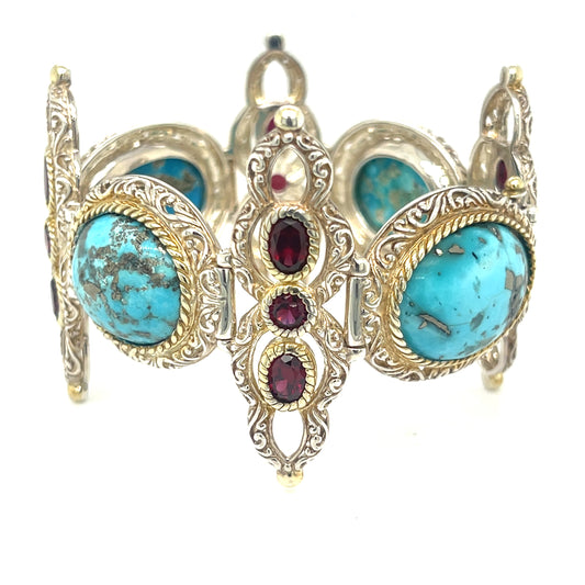 SBTG-Silver turquoise bracelet with garnets