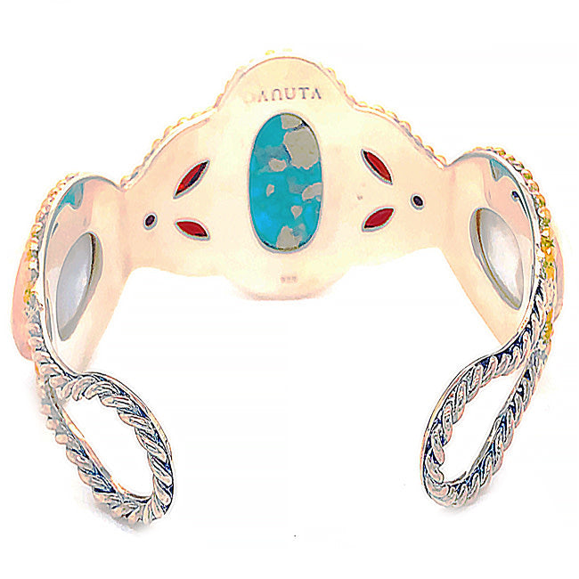 SRD104 Silver& 18 kt gold  Bangled Bracelet with Persian Turquoise & Pearls  & Garnets Silver