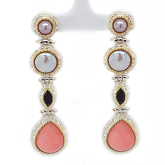 SED 111 - Mexican Opal & Pearl & Garnet Silver Earrings